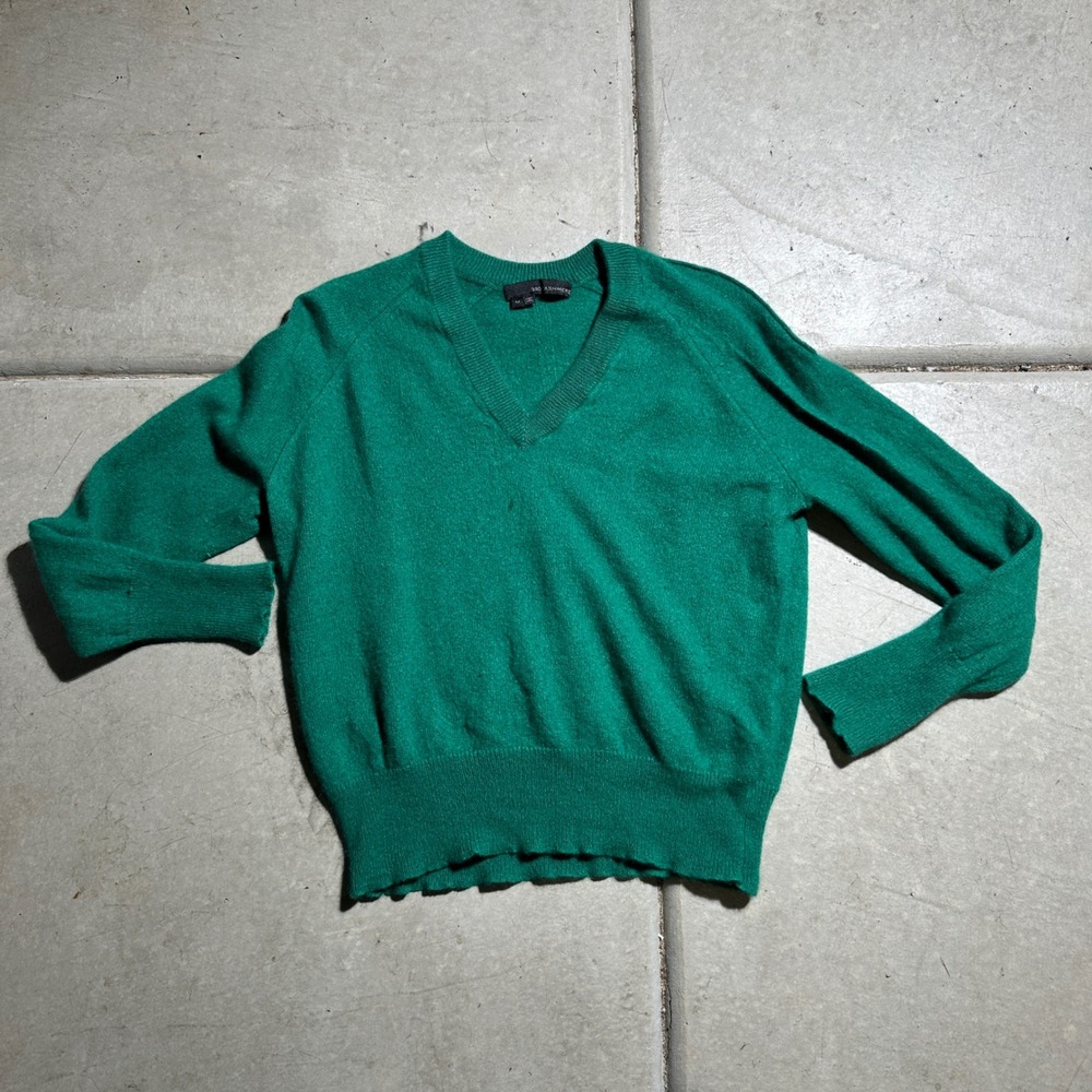 360Cashmere V Neck Sweater Mens‎ Medium Green 100% Cashmere Pullover Raglan